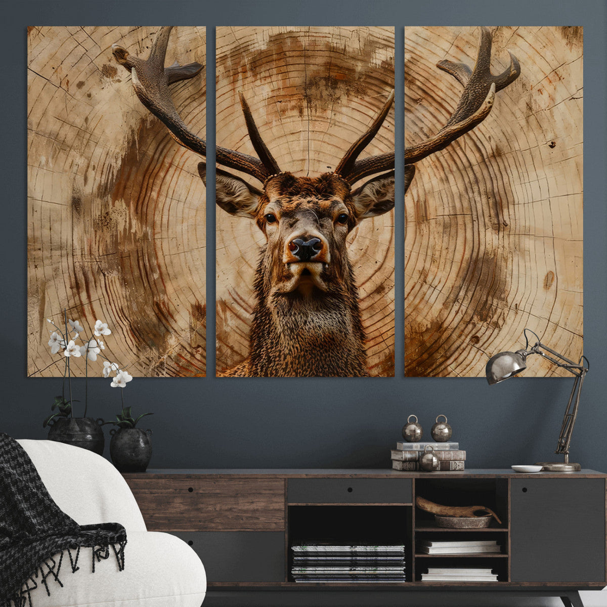 Wood Abstract Deer Wall Art | Rustic Wildlife Canvas Print |