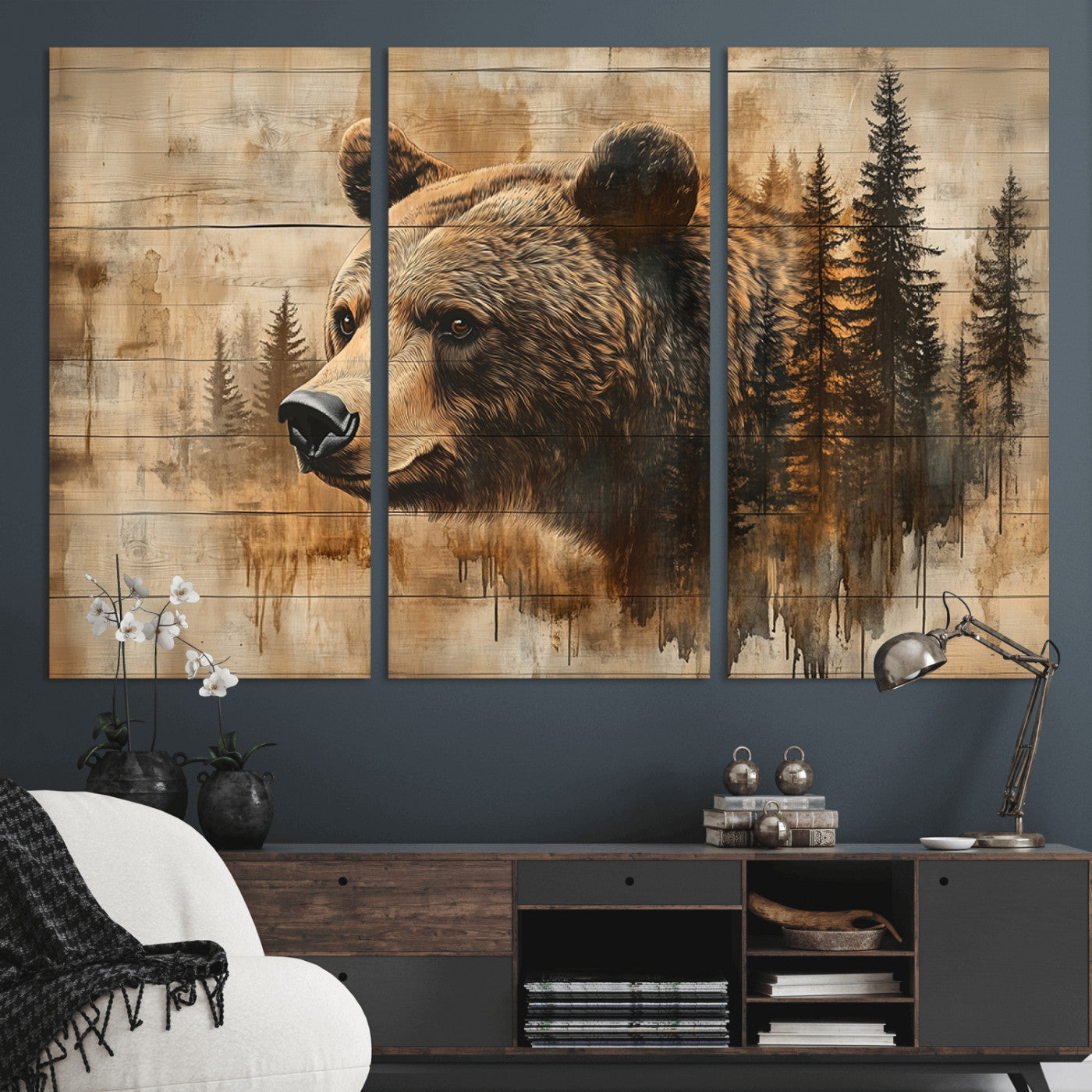 Rustic Grizzly Bear Wall Art, Abstract Grizzly 399 Bear Wall