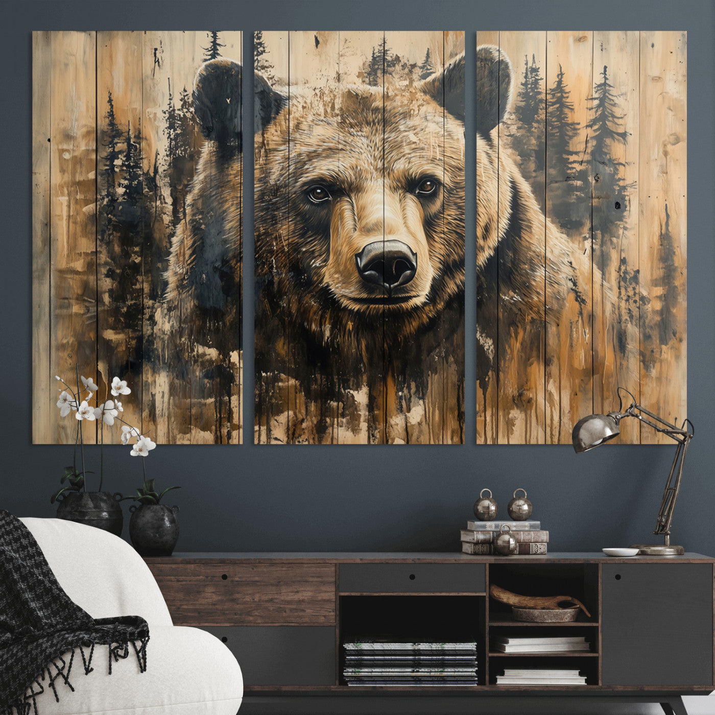 Majestic Grizzly 399 Bear Wall Art | 3-Panel Rustic Canvas