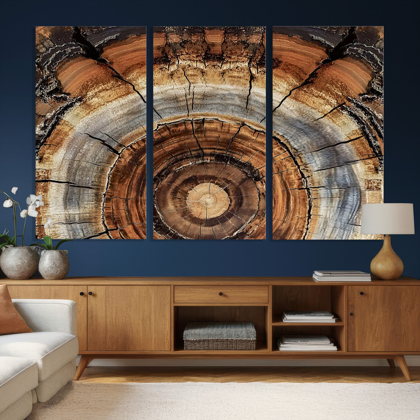 Tree Rings Wall Art Canvas Print – Rustic Wood Texture