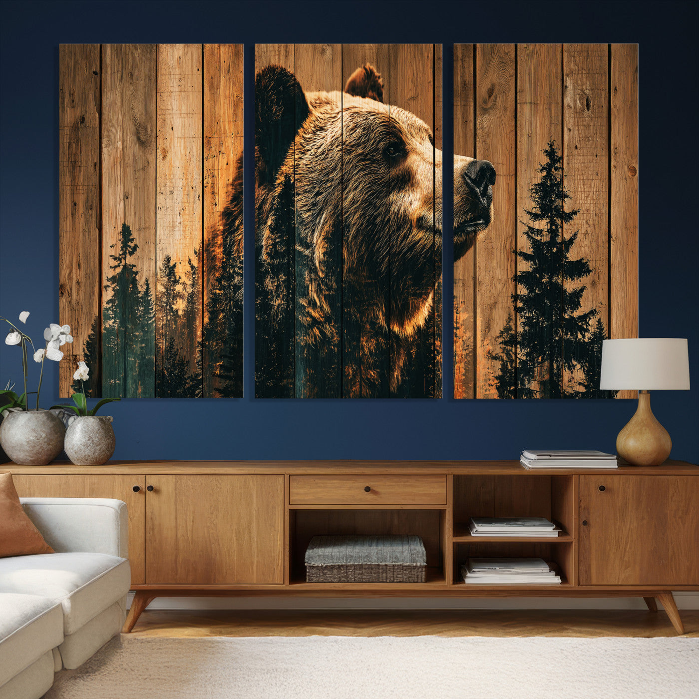 Rustic Bear Wall Art Canvas Print – Woodland Wildlife
