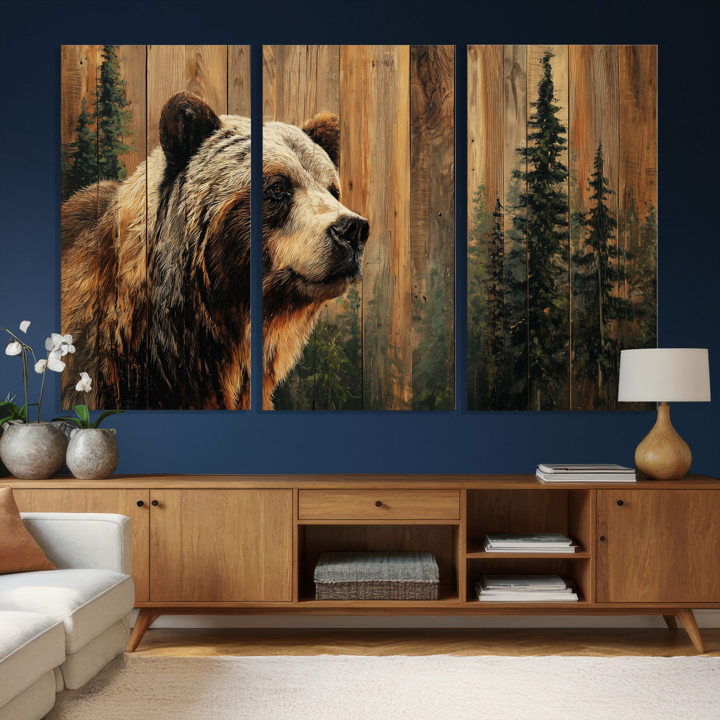 Grizzly Bear Wall Art Canvas Print, Rustic Wildlife Bear