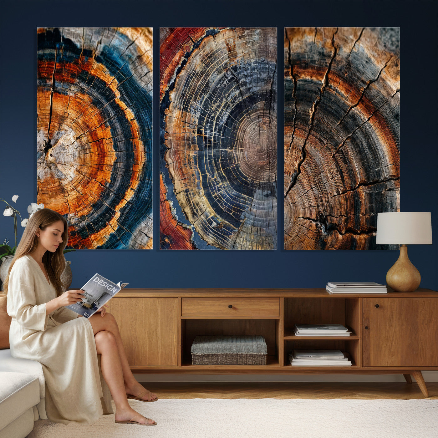 Tree Ring Triptych Canvas Wall Art — Set of 3 Wood Grain
