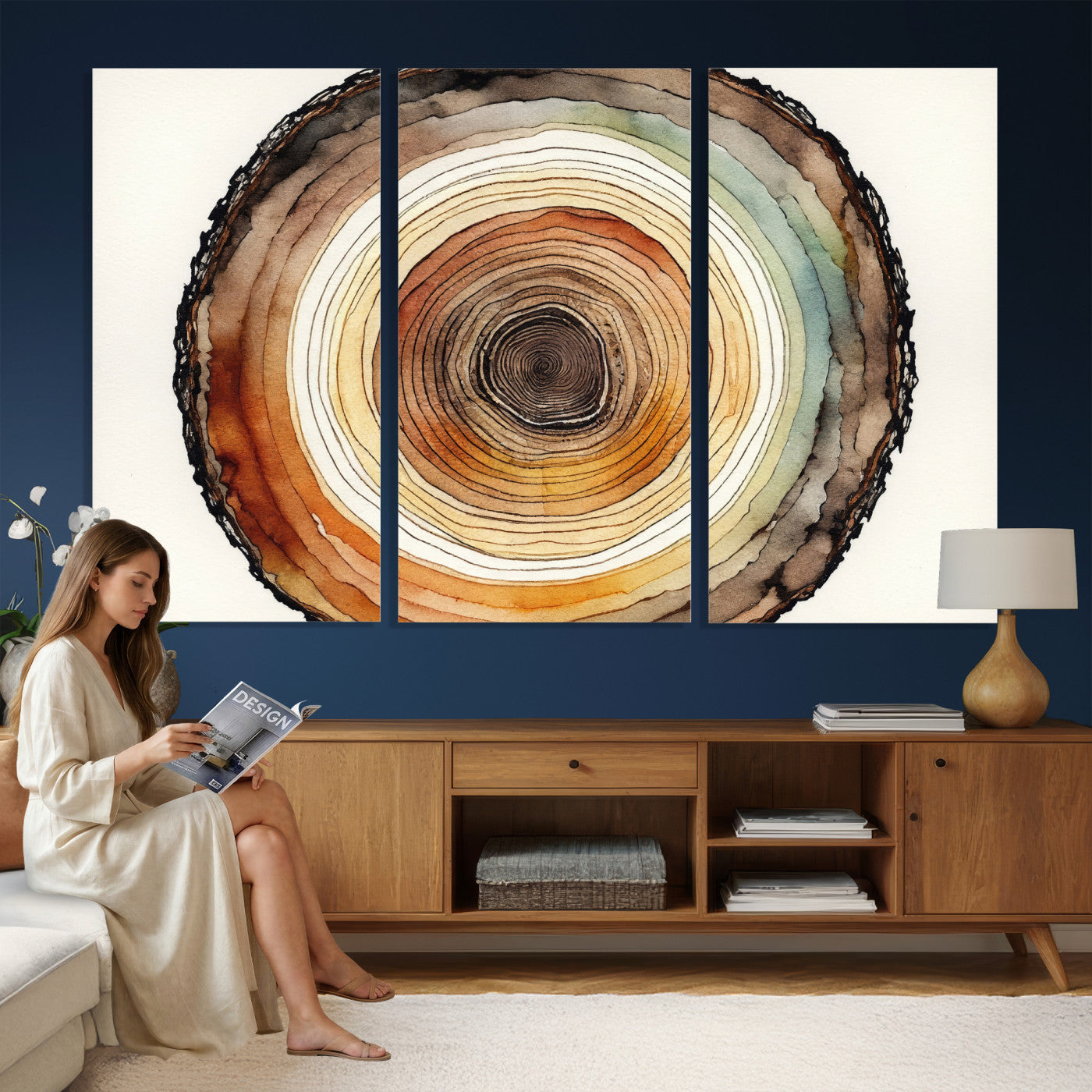 Natural Wood Slice Wall Art Canvas Print, Tree Ring Wall