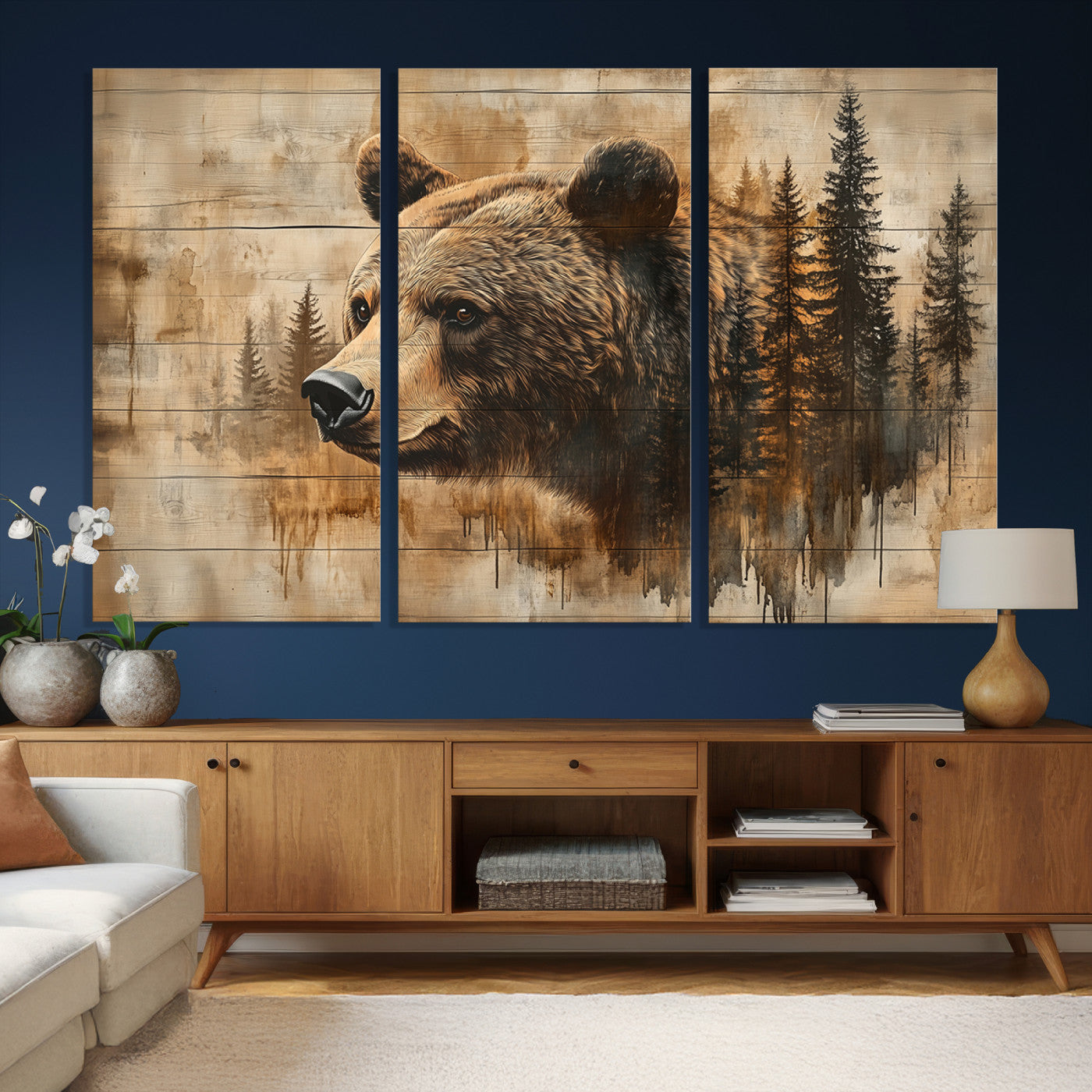 Rustic Grizzly Bear Wall Art, Abstract Grizzly 399 Bear Wall