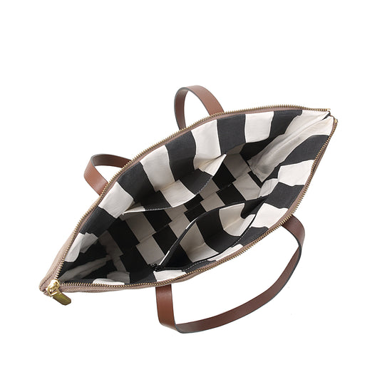 Harriet Tote Bag | Black Washed Canvas + Brown Leather