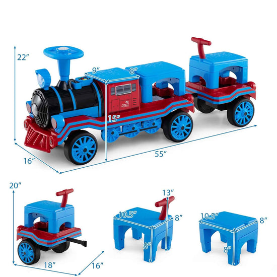 3-Seater Trackless Ride on Train Set 12V Ride on Toy Car with 2 Removable Chairs
