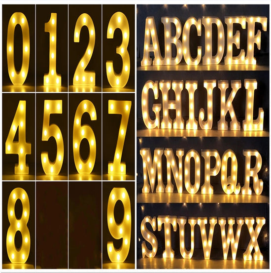 Luminous LED Letter Number Night Light English Alphabet Number Battery Lamp Romantic Wedding Christmas Party Decoration