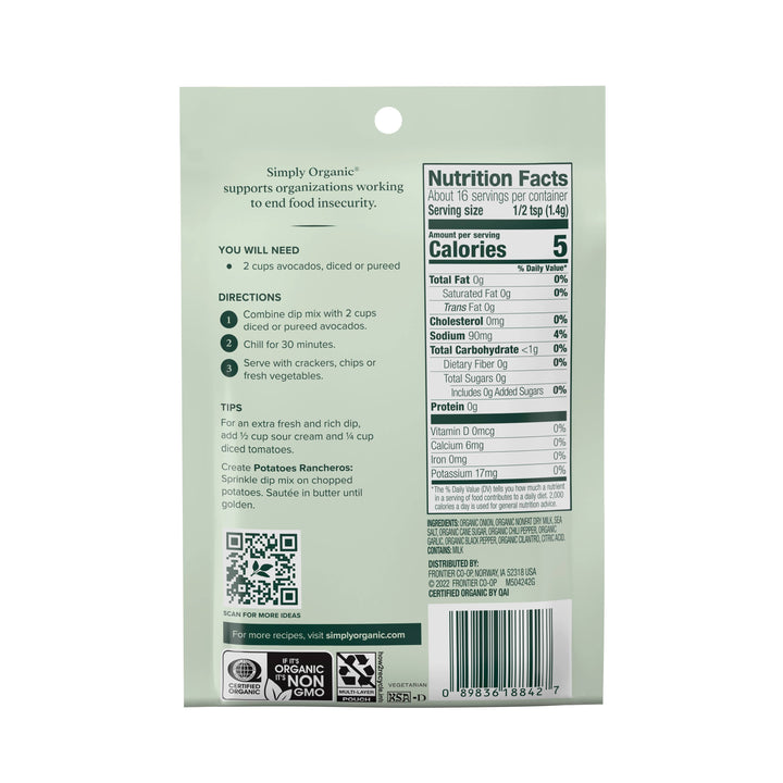 Guacamole Dip Mix, Certified Organic, Vegetarian, 0.8 Oz