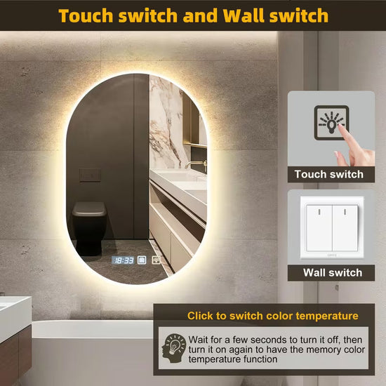 30x20 in LED Bathroom Mirror with Anti-Fog and Lights