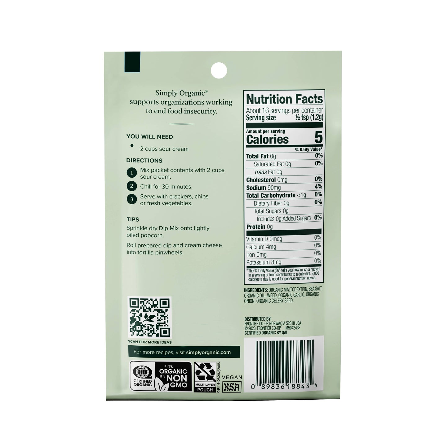 Creamy Dill Dip Mix, Certified Organic, Gluten-Free, 0.7 Oz