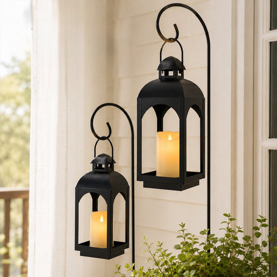 18" & 11.5" High Hanging Candle Lanterns with LED Pillar Candles