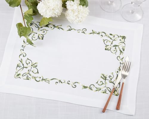 Embroidered Floral Scroll Placemats 14" W x 20" L, Set of 4 — decorative table accent for dining room styling