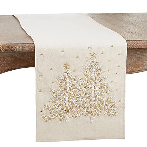 Festive Embroidered Christmas Tree Table Runner 14 x 72 Inch, Christmas table decor for festive holiday dining from Cedar & Spice Gifts