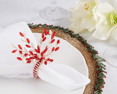 Glamorous Beaded Festive Decorative Napkin Rings, Set of 4 — dining table decor for home entertaining home styling accent