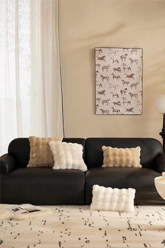 Luxury Faux Fur Decorative Filled Throw Pillow 18" W x 18" L – Ivory Plush Fluffy Cushion for Couch, Bedroom, Living Room and Office Décor