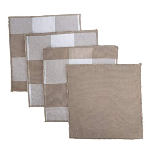 Buffalo Check Double Layers Reversible Coasters 6"W x 6"L, Set of 4 - Handmade in USA - Plaid Cocktail Napkins for Everyday Use and Special Occasion
