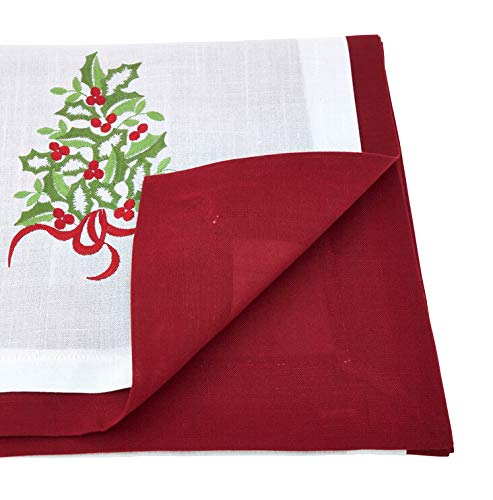Feuille de Houx Collection Country Double Layer Embroidered Holly 16 x 72 Inch Table Runner — dining table decor for home entertaining seasonal decorating choice