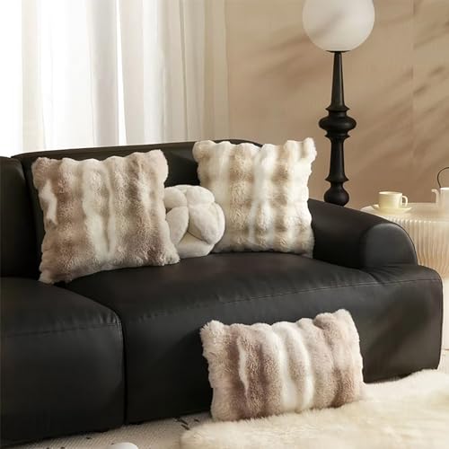 Luxury Faux Fur Decorative Filled Throw Pillow 18" W x 18" L – Ivory Plush Fluffy Cushion for Couch, Bedroom, Living Room and Office Décor