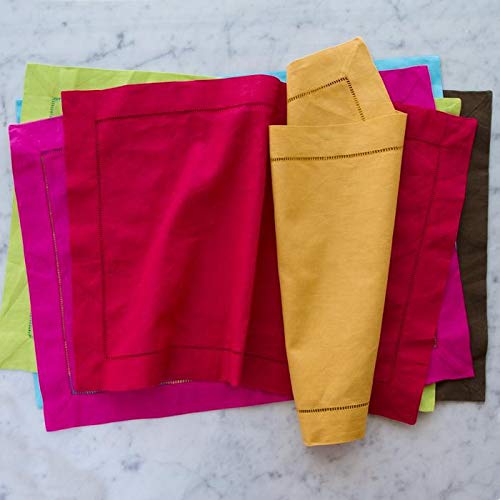 Handmade Hemstitch Traycloth Place mat, Set of 4, Over 20+ Colors (Burgundy)