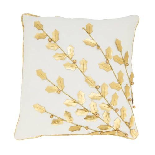 Fennco Styles Metallic Poinsettia Branch Holiday Filled Throw Pillow 12" W x 18" L