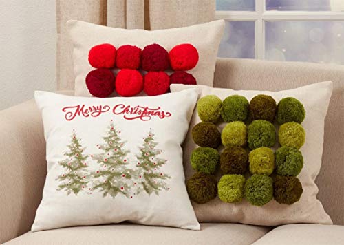 Merry Christmas Holiday Trees Decorative Throw Pillow 18" W x 18" L — decorative accent pillow for living room decor home styling accent