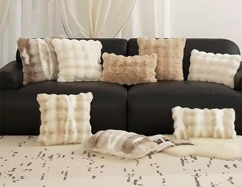 Luxury Faux Fur Decorative Filled Throw Pillow 18" W x 18" L – Ivory Plush Fluffy Cushion for Couch, Bedroom, Living Room and Office Décor