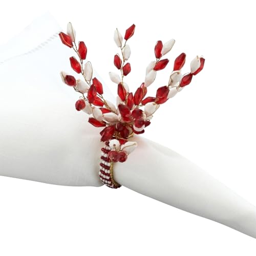 Glamorous Beaded Festive Decorative Napkin Rings, Set of 4 — dining room accent for seasonal table styling