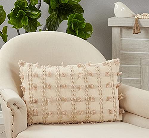 Boho Fringe Striped Decorative Throw Pillow 16" W x 24" L - Natural Cushion for Home, Couch, Living Room, Bedroom, Office Décor