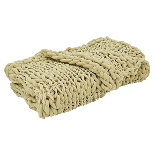 Fennco Styles Chunky Cable Knit Throw Blanket 50" W X 60" L – White Cozy Blanket for Couch, Bedroom, Living Room and Office Décor