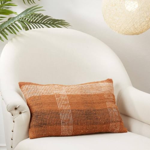 Rust Plaid Throw Pillow Cover 20" W x 20" L - Rustic Charm Cotton Blend Woven Square Cushion Case for Home, Couch, Bedroom, Living Room and Office Décor