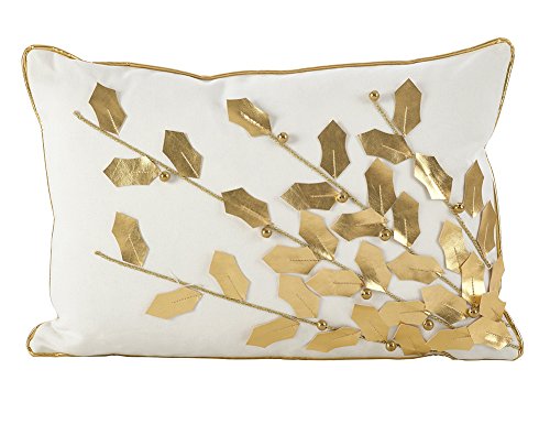 Fennco Styles Metallic Poinsettia Branch Holiday Filled Throw Pillow 12" W x 18" L