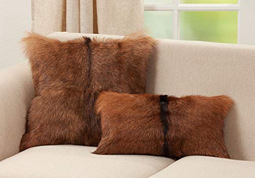 Fennco Styles Glam Goat Fur Decorative Throw Pillow - Brown Accent Throw Pillow for Couch, Bedroom and Living Room Décor