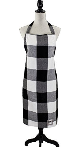 Fennco Styles Black Buffalo Check Plaid Design Cotton Kitchen Full Size Apron 24" W X 36" L