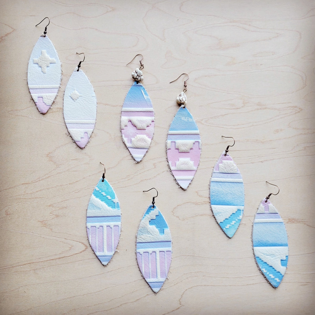 **Narrow Oval Leather Earrings in Pastel Navajo 224u