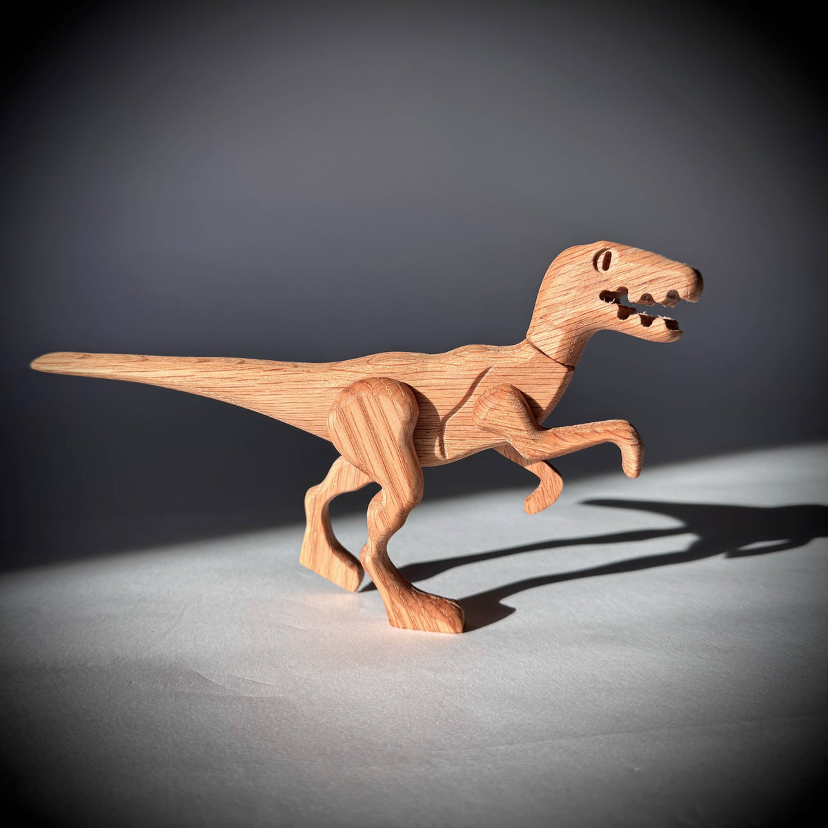 Wooden Velociraptor Dinosaur with Magnetic Joints