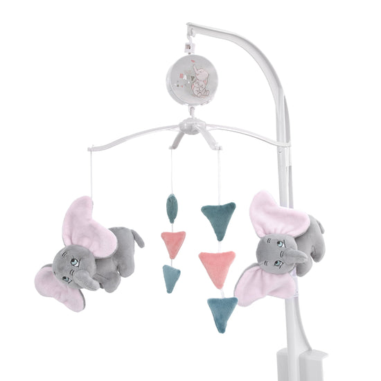 Disney Dumbo Hello Baby Grey, White, Rose and Teal Circus Banner Musical Mobile