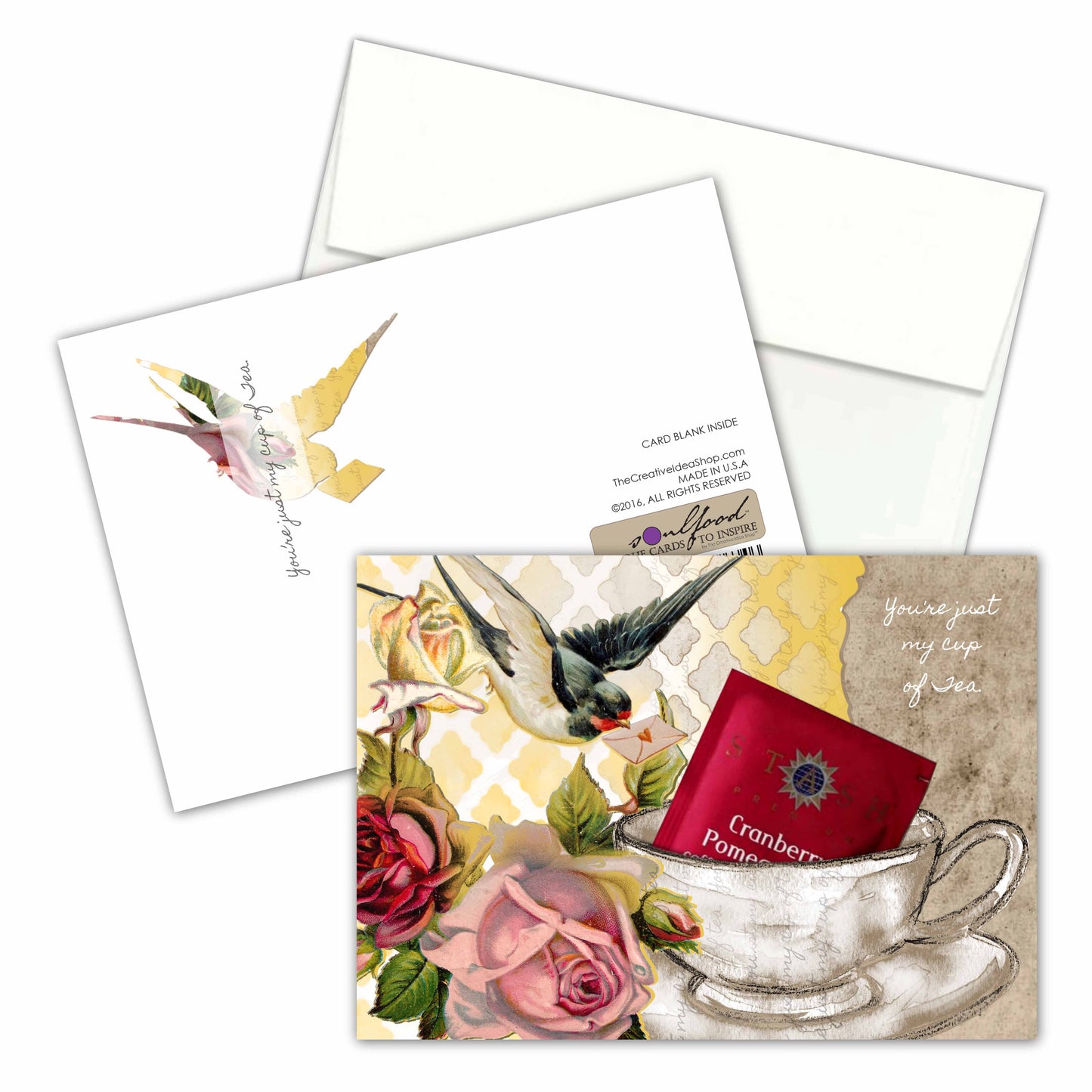 TEA GREETING CARD COLLECTION w. REAL TEA BAGS, Birds Flowers