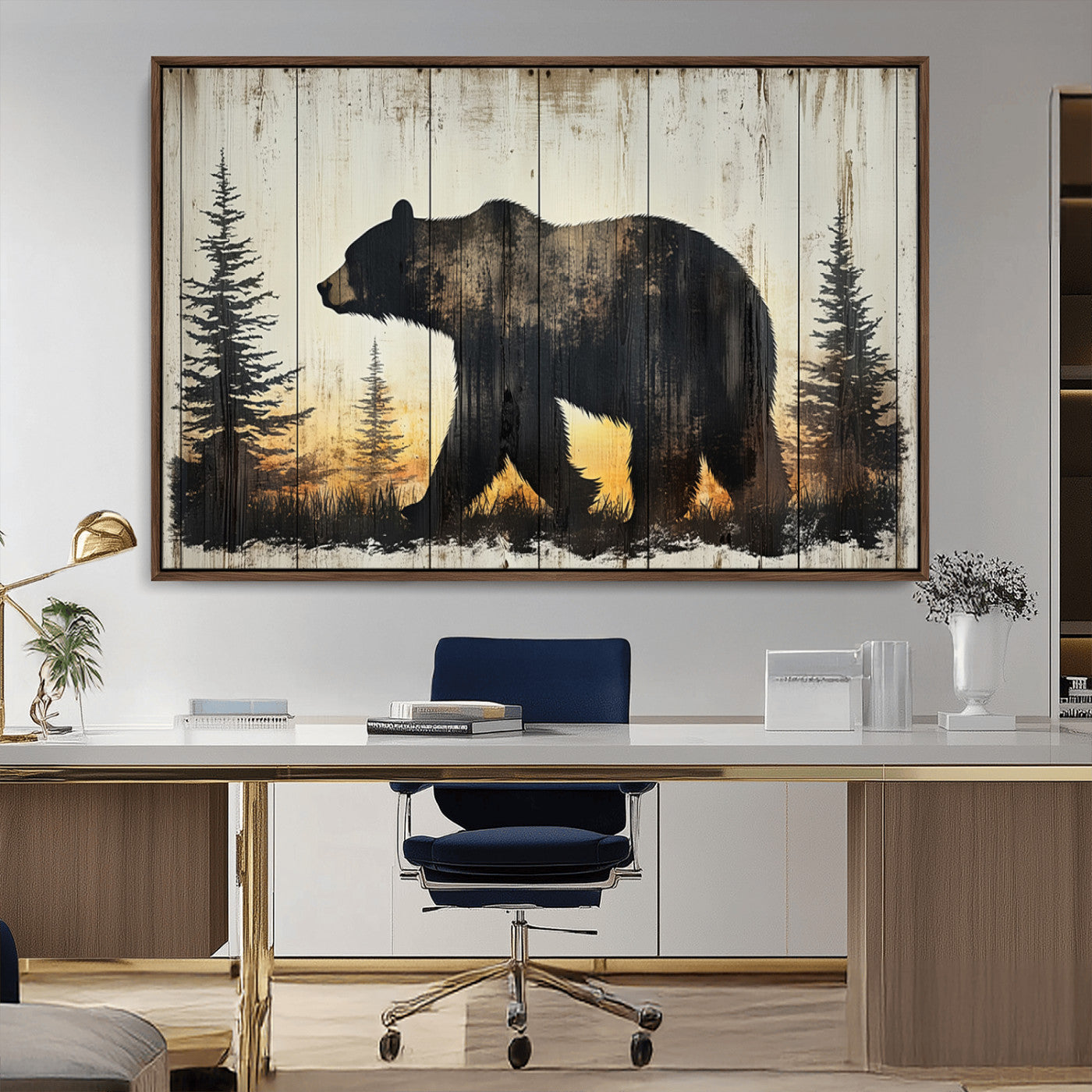 Vintage Bear Wall Art Canvas Print for Farmhouse - Mountain
