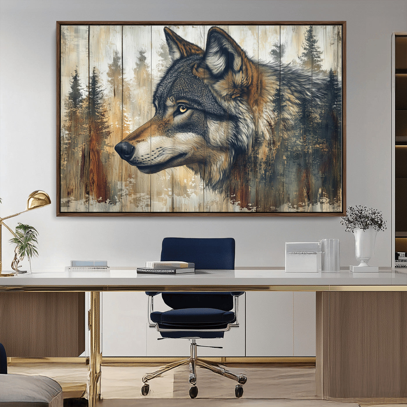Rustic Wolf Wall Art Canvas Print – Vintage Woodland