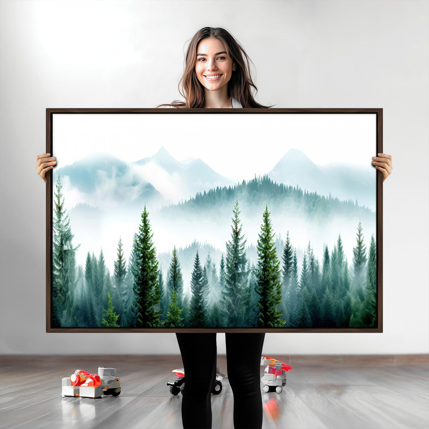 Pine Forest Wall Art Canvas Print – Misty Mountains Foggy