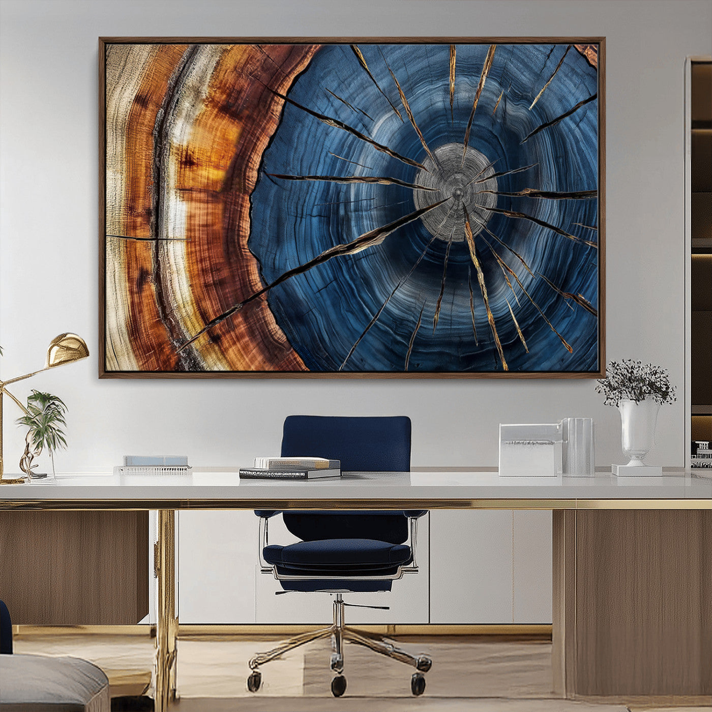 Framed Abstract Tree Ring Wall Art Print Natural Rustic Wood