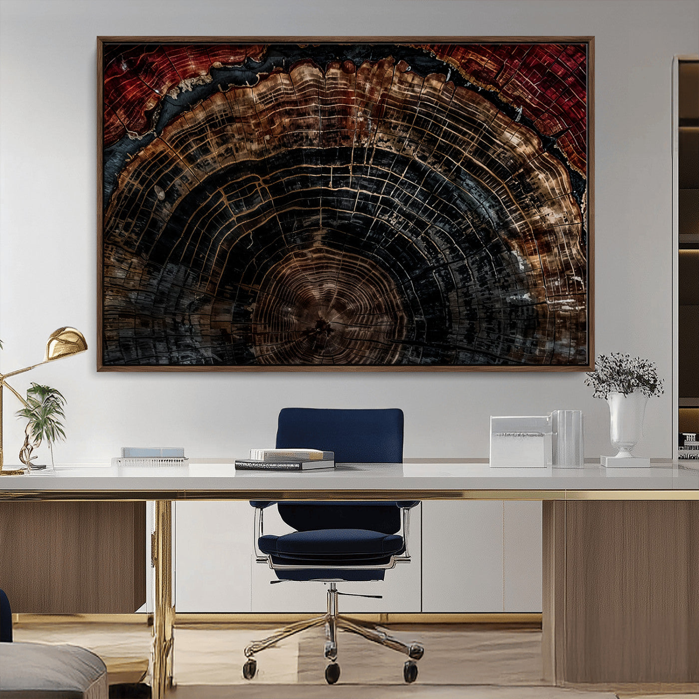 Dark Wood Ring Wall Art Canvas Print – Framed Abstract Tree