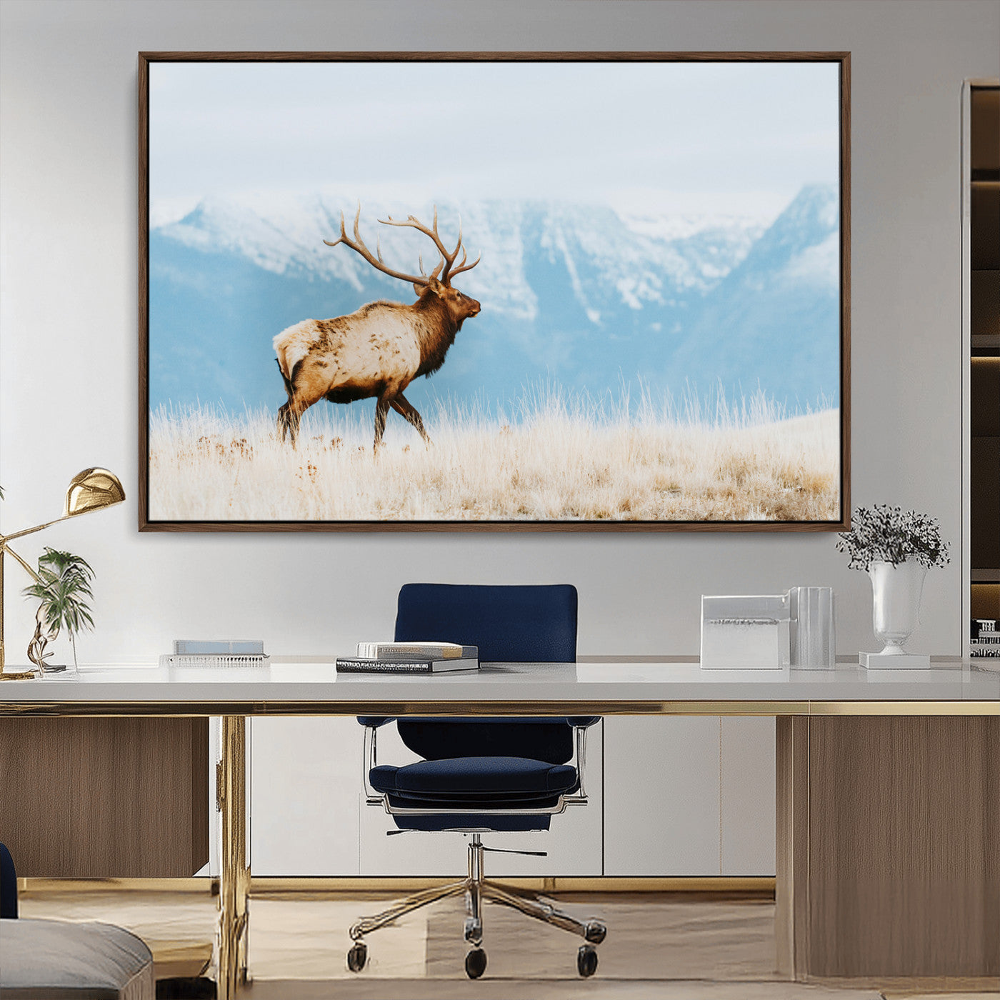 Mountain Elk Wall Art Canvas Print – Framed Rustic Wildlife