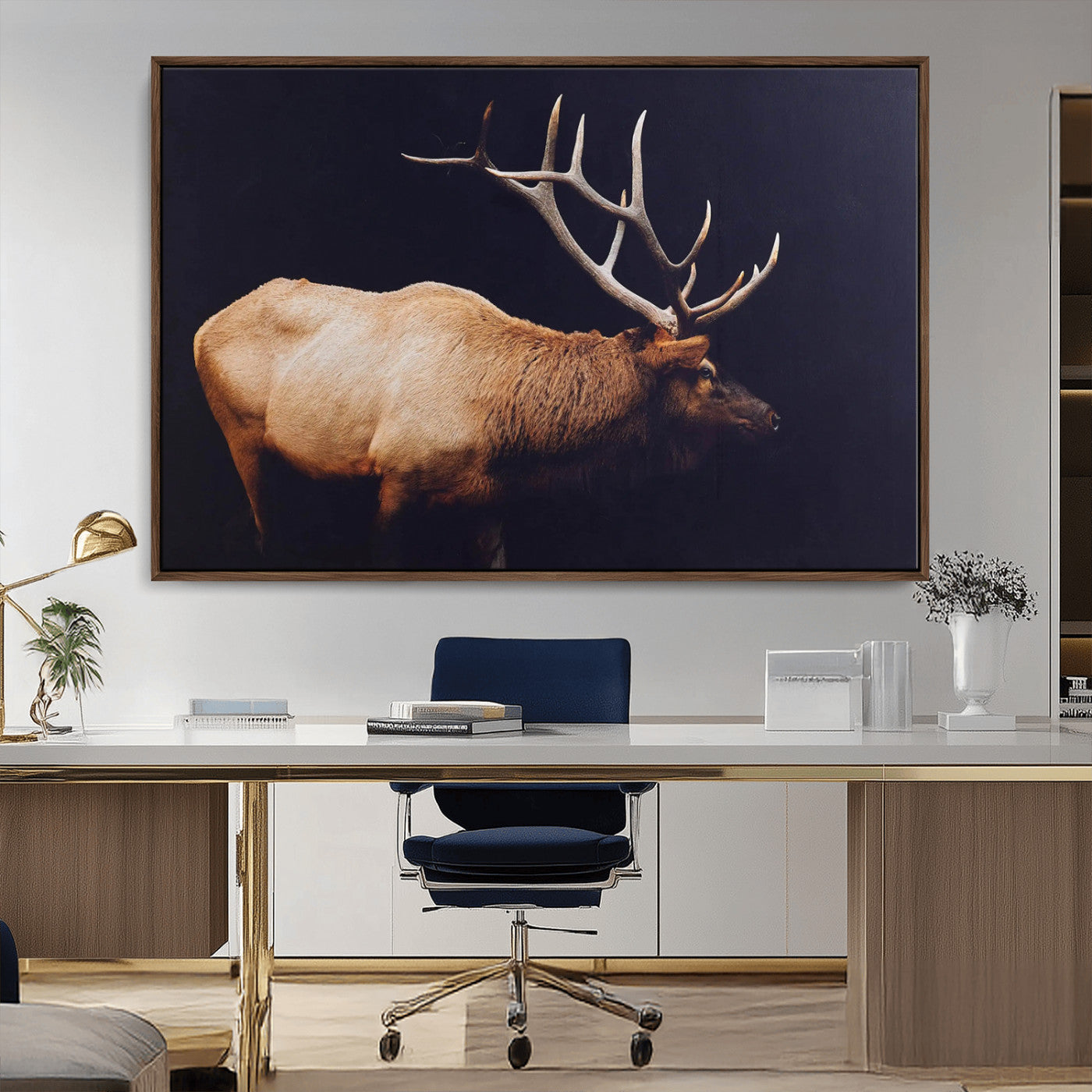 Bull Elk Decor Wall Art Canvas Print – Framed Elk