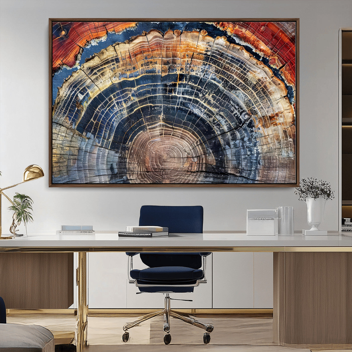 Tree Rings Wall Art Canvas Print – Framed Petrified Wood