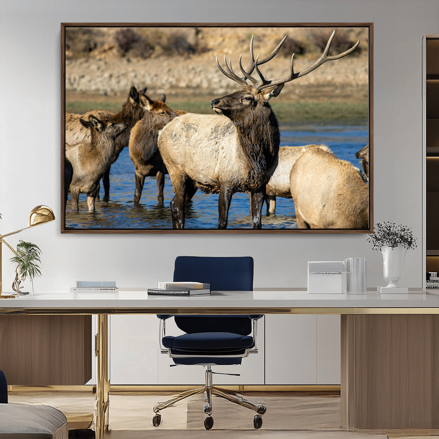 Wild Elk Wall Art Canvas Print – Framed Neutral Wildlife