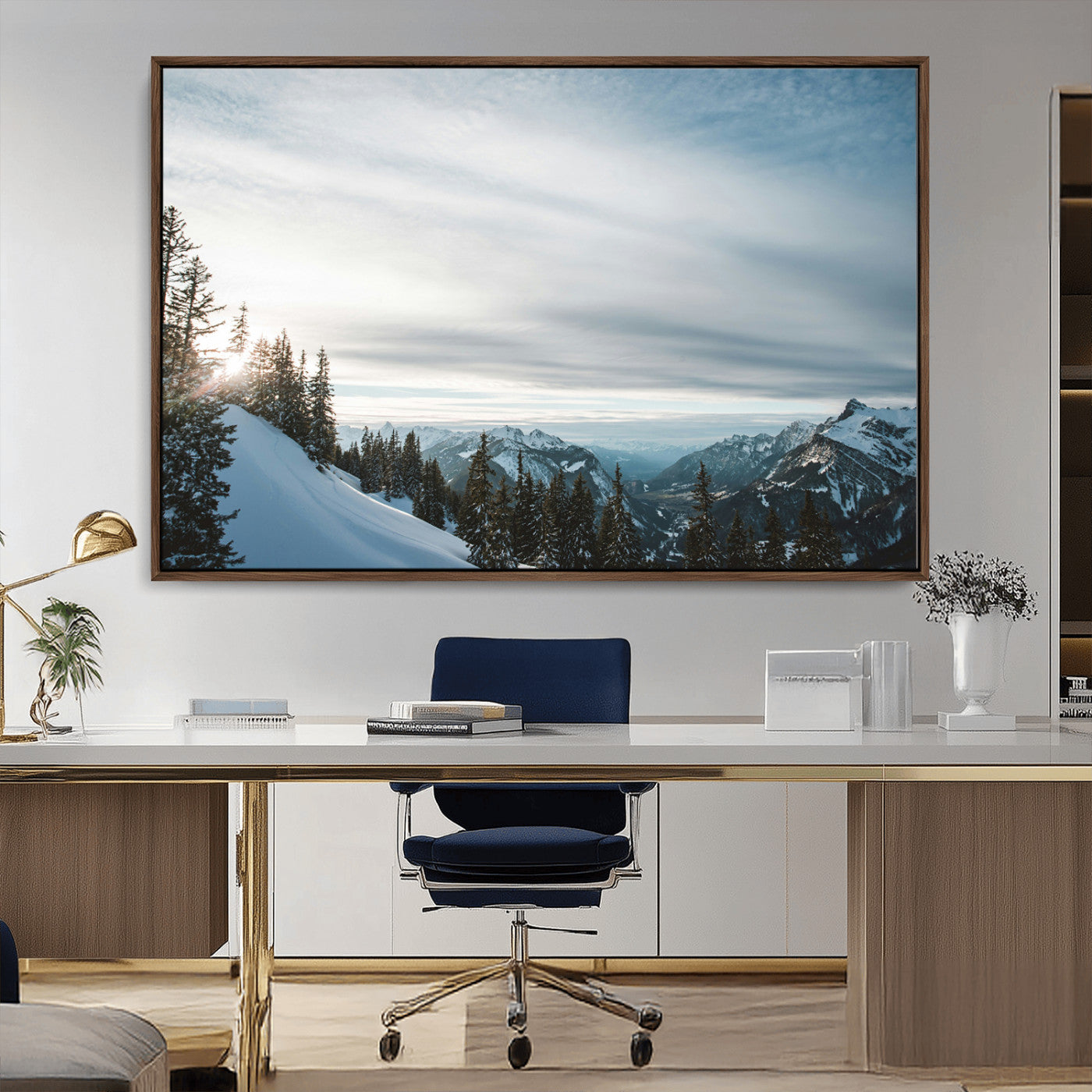 Snowy Mountains Wall Art Canvas Print – Framed Alpine
