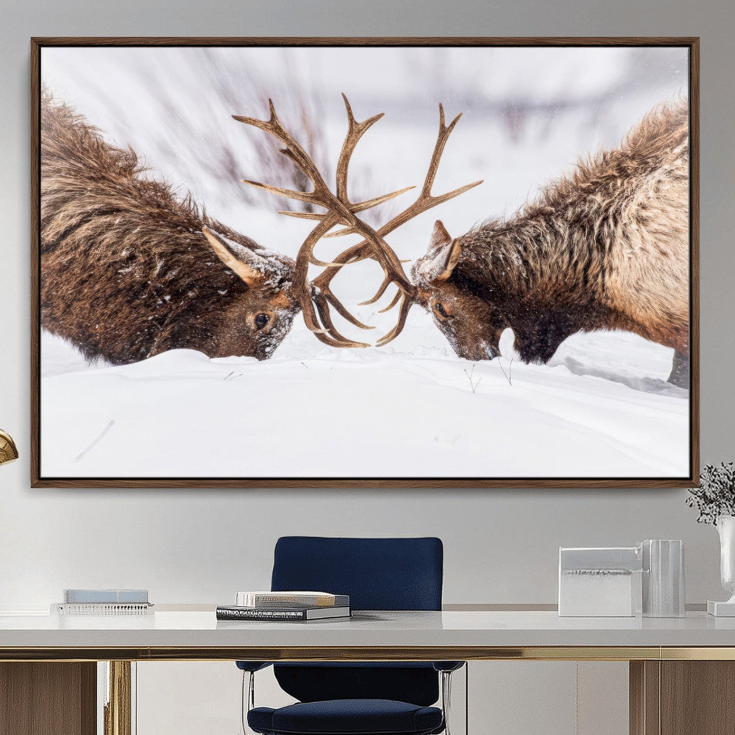 Dramatic Elk Antler Battle Wall Art Canvas Print – elk