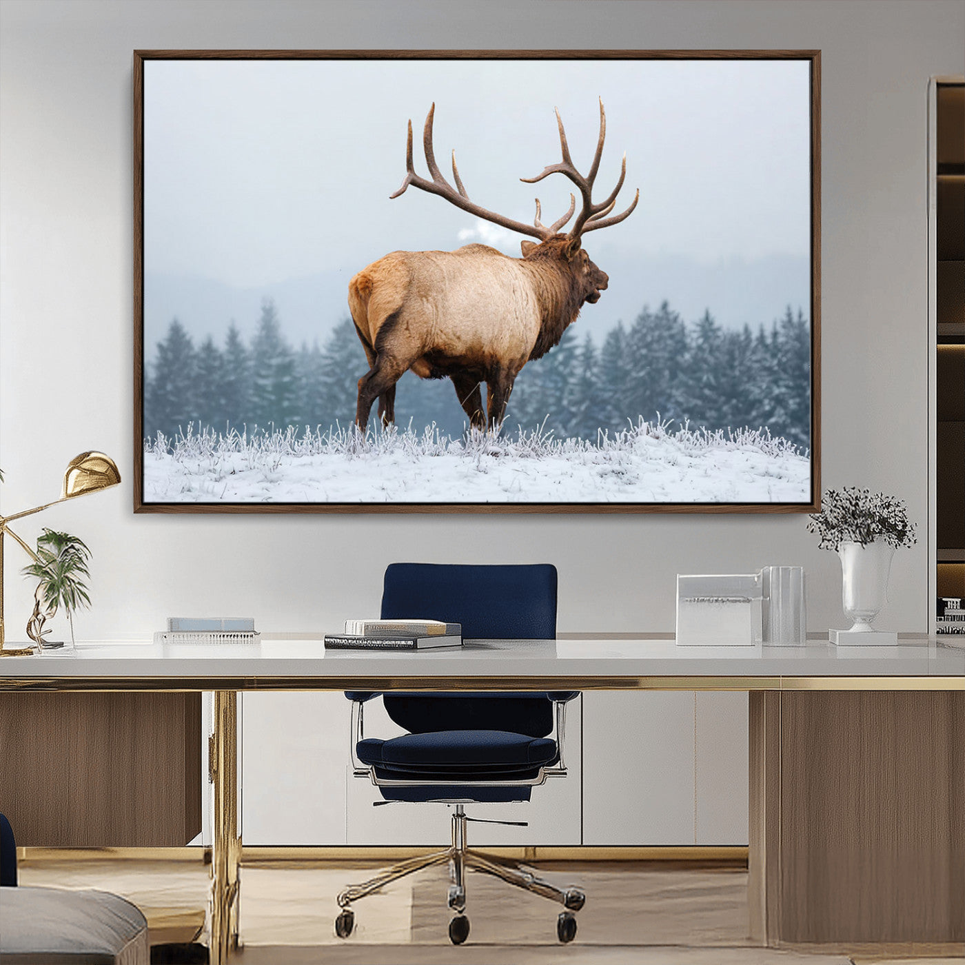 Majestic Elk Snowy Forest Wall Art Canvas Print – Winter